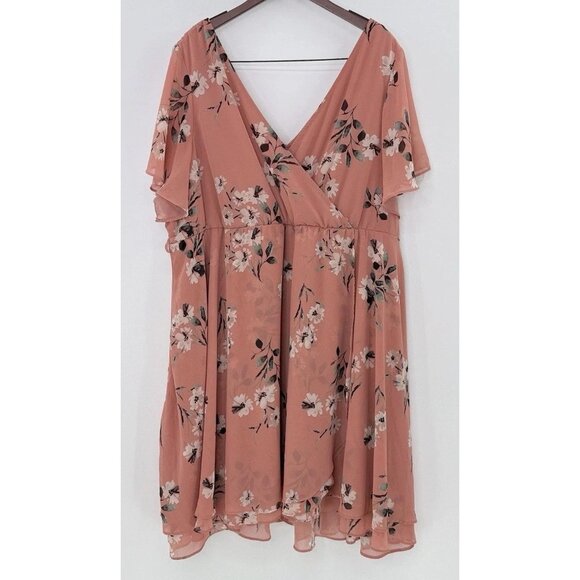 Torrid Plus Size Blush Floral Chiffon Wrap Midi Dress Sz 4 Preppy Event No Belt - Picture 1 of 12